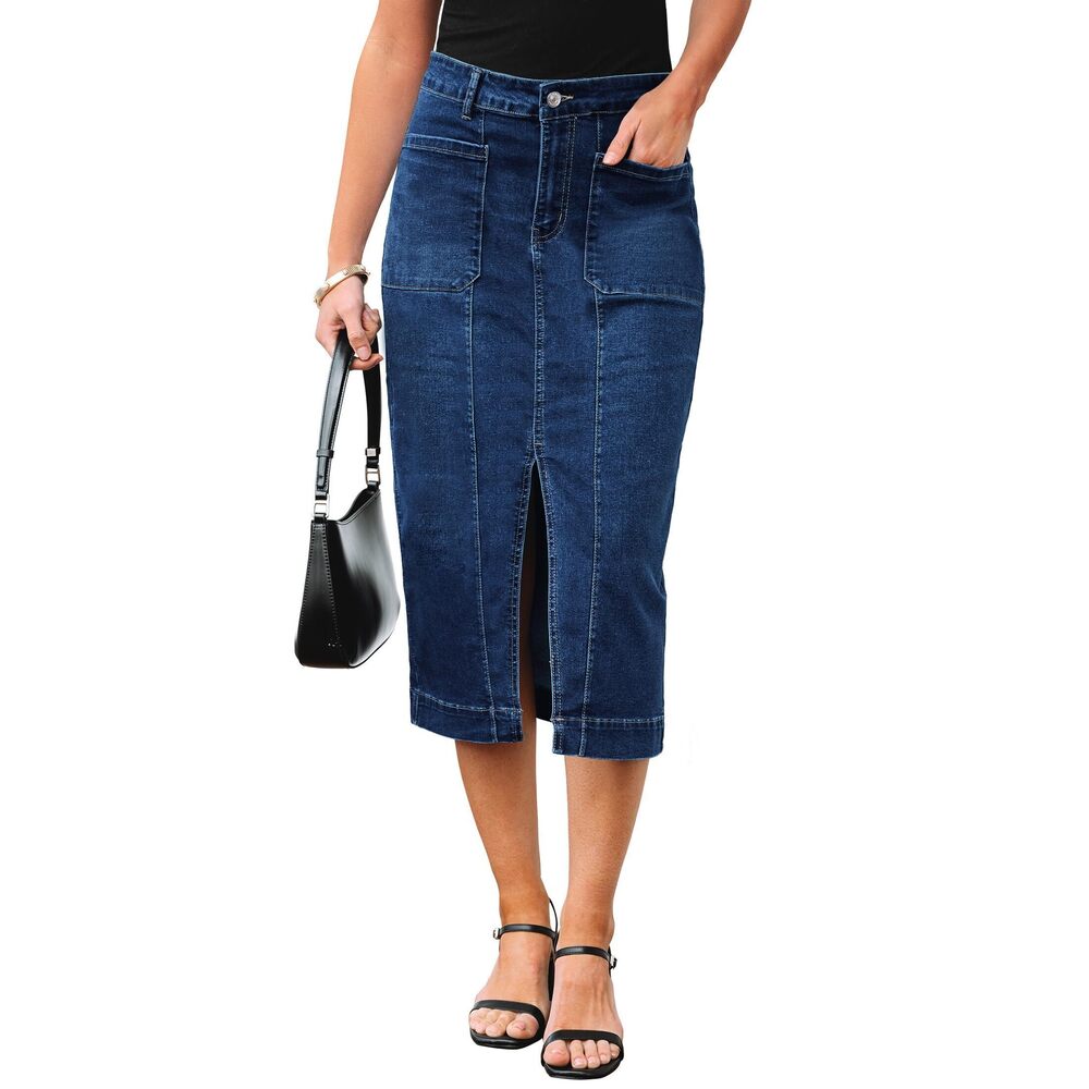 9961 Trendy Skirts 2025 Denim Trendy Casual Stretchy High Waisted Midi